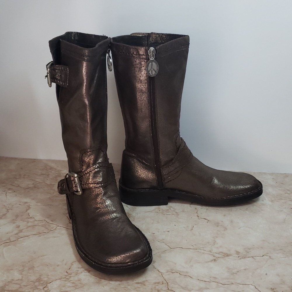 Donald J Pliner Brown Metallic Gold Womens Combat Boots Size 6.5